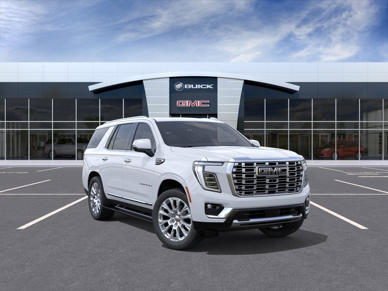 2026 GMC Yukon Denali in Glacier White Tricoat — front three-quarter view